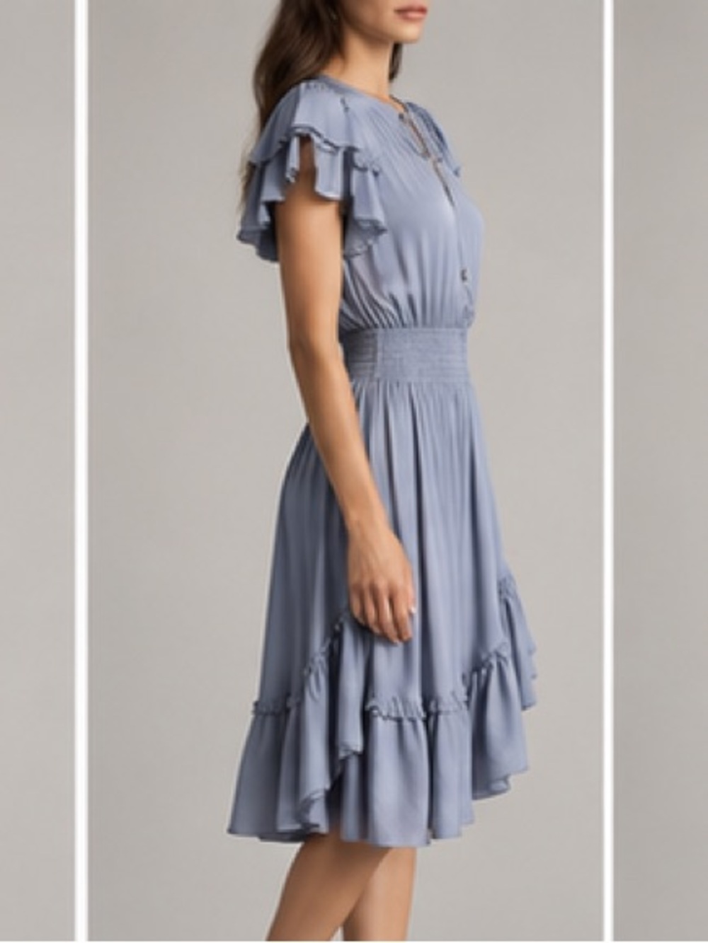 Banana Republic Blue Ruffle Sleeve Midi Dress Size 6 Like New
